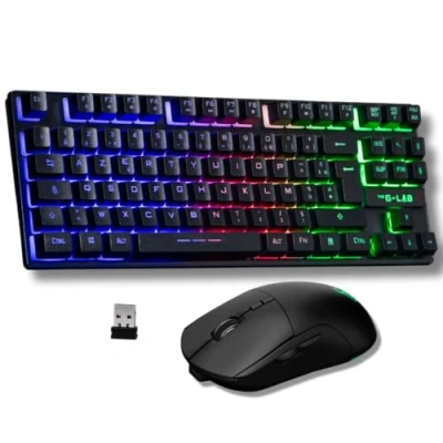 Abbildung von The G Lab Oxygen EX Combo Set mit kabelloser Gaming Tastatur und Maus RGB LED, kabellose im TKL Format, spanisches Layout Maus, 3200 DPI PC/PS4/PS5