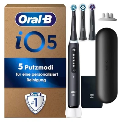 Abbildung von Oral B iO Series 5 PLUS Edition Elektrische Zahnbürste/Electric Toothbrush, 3 Aufsteckbürsten inkl. Whitening, Magnet Etui, Putzmodi, Geschenk Mann/Frau, black