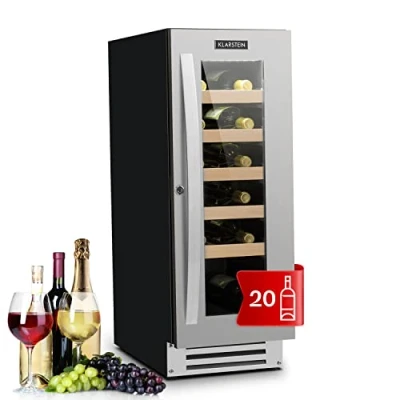 Abbildung von Klarstein Weinkühlschrank, 1 Zonen Getränkekühlschrank, Kleiner Einbau Weinschrank Schmal, 50L Wein Kühlschrank mit Glastür, Indoor/Outdoor Flaschenkühlschrank, Wine Fridge 5 20C, 20 Flaschen