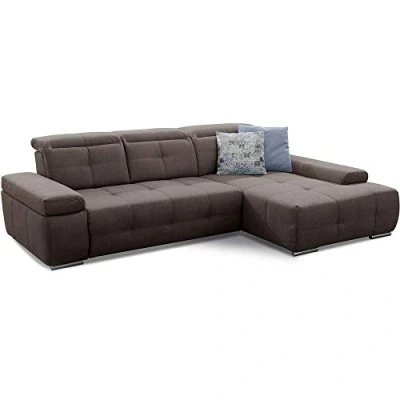 Abbildung von Cavadore Schlafsofa Mistrel mit XL Longchair, Ecksofa leichter Fleckentfernung dank Soft Clean, geeignet für Haushalte Kindern, Haustieren, 273 x 77 173, braun
