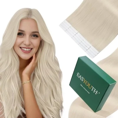 Abbildung von Easyouth Tape in Extensions Echthaar Platinblond Weiße Weißblond #1000 35 cm 40g 20pcs
