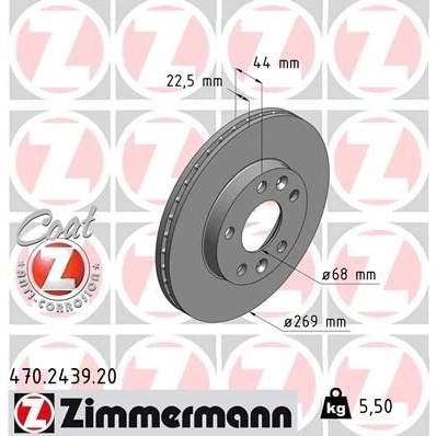 Abbildung von ZIMMERMANN COAT Z 470.2439.20 Bremsscheibe 269 22 7/5 5 114 innenbelüftet beschichtet RENAULT: Megane 4 Schrägheck, Grandtour, Duster