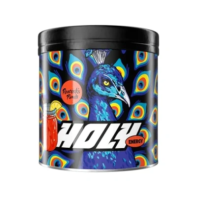 Abbildung von HOLY Energy Gaming Booster &#039;Peacock&#039;s Punch&#039; mit Zitrus, Granatapfel &amp; Kokos Geschmack Pulver 50 Portionen NewCaff Grüntee Extrakt Focus Drink Vegan natürlichen Aromen