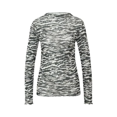 Abbildung von QS Leicht Transparentes MIT Alloverprint Langarmshirt, Damen, Größe: Small, Schwarz