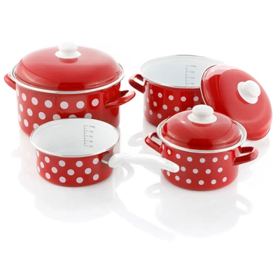 Abbildung von GSW Topf Set, Stahl Emaille, (Set, 7 tlg., je 1 Kochtopf Ø 16/20/24 cm, 1x Stielkasserolle 16 cm), Induktion