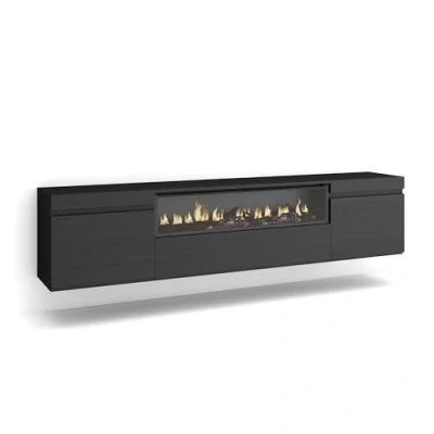 Abbildung von Skraut Home TV Schrank, Lowboard Für Wohnzimmer und Esszimmer 200x45x35cm Geräte bis zu 80&quot; Elektrokamin. Maße Hängend Moderner Stil Schwarz