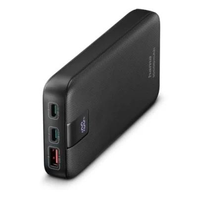 Abbildung von Hama Powerbank PD 10 10000mAh (externer Akku mit 2x USB C + 1x A, Power Pack zertifiziert, Schnellladen, Akkupack Handy Zubehör, Tablet, Bluetooth Box etc., tragbares Ladegerät klein) anthrazit
