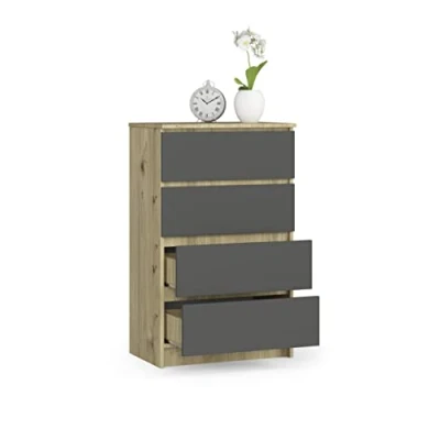 Abbildung von BDW Kommode mit 4 Schubladen, Sideboard, Multifunktionsschrank, Wohnzimmer, Esszimmer 60x99x40cm (Artisan Eiche Grau), One size