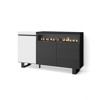 Abbildung von Skraut Home Sideboard, Highboard Kommode, Komodenschrank 150x87x35cm 3 Türen Elektrokamin. Maße Industriedesign Moderner Stil Weiß und Schwarz