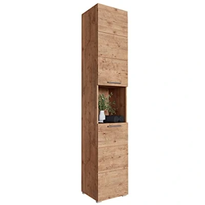 Abbildung von Newroom Badezimmerschrank Hochschrank Wildeiche mit viel Stauraum 37x190x31 cm (BxHxT) Bad Schrank Badezimmer Badezimmermöbel [Trinity.Nine]