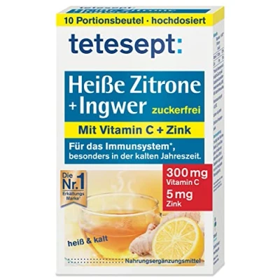 Abbildung von tetesept Heiße Zitrone mit Ingwer Instant Pulver zuckerfrei Zink &amp; Vitamin C Abwehrkräfte und Immunsystem unterstützen 1 Packung à 10 Beutel