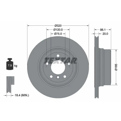 Abbildung von TEXTAR PRO 92202003 Bremsscheibe 320 20 05/06 120 innenbelüftet beschichtet ohne Radbefestigungsbolzen, Radnabe BMW: 5 Limousine, Touring