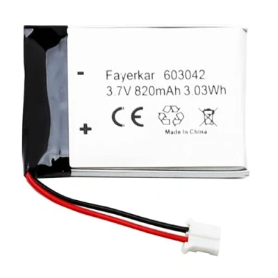 Abbildung von 3.7 V 820 mAh Lipo Batterie 603042 wiederaufladbare Lithium Polymer Ionen mit JST Anschluss. Stellen Sie vor dem Kauf sicher, DASS die Polarität des Geräts der übereinstimmt