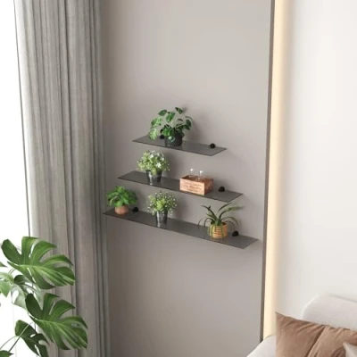 Abbildung von Euro Tische Glasregal Wandregal Grau, 6mm Sicherheitsglas, Regal aus Glas, Glasablage, Glasboden inkl. Halterung 30 cm
