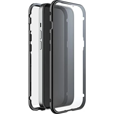 Abbildung von Black Rock Hülle 360 Grad Glass Case Passend für Apple iPhone 14 Pro I Handyhülle, Magnet Verschluss (Transparent mit schwarzem Rahmen)