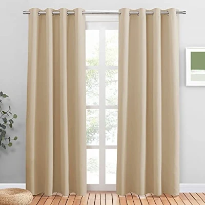 Abbildung von PONY DANCE Thermogardine Kälteschutz Wohnzimmer Gardinen Ösenvorhang 2er Set H 210 x B 132 cm Wärmedämmender Vorhang Blickdicht, Biscotti Beige