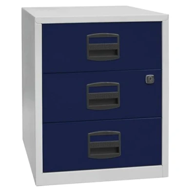 Abbildung von Bisley Home mobiler Beistellschrank PFA, 3 Universalschubladen, Metall, 505 Korpus Lichtgrau, Fronten Oxfordblau, 40 x 41.3 52.8 cm