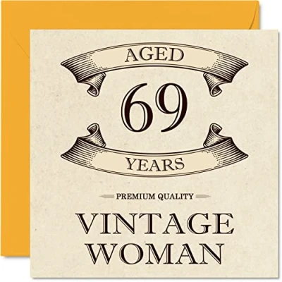 Abbildung von Geburtstagskarte zum 69. Geburtstag im Vintage Stil für Frauen 69 Jahre lustige Mama Schwester Ehefrau Freundin Oma Tante, 145 mm x Damen Grußkarten
