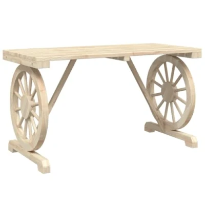 Abbildung von vidaXL Gartentisch, Couchtisch mit Wagenräder Design, Beistelltisch für Garten Innenhof Terrasse, Esstisch Gartenmöbel, Landhausstil, Massivholz Tanne