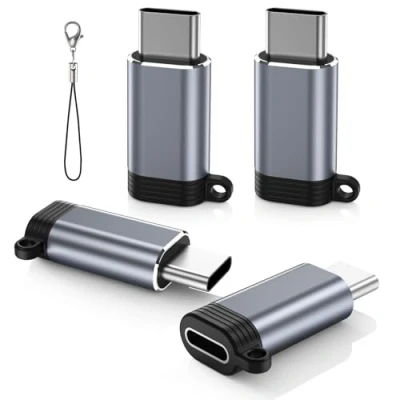 Abbildung von MoKo Lightning Buchse auf USB C Stecker Adapter 4 Pack, für iPhone 16/15 Pro Max Plus, iPad Air, Samsung, aufm Laden, Nicht Audio/OTG, Grau