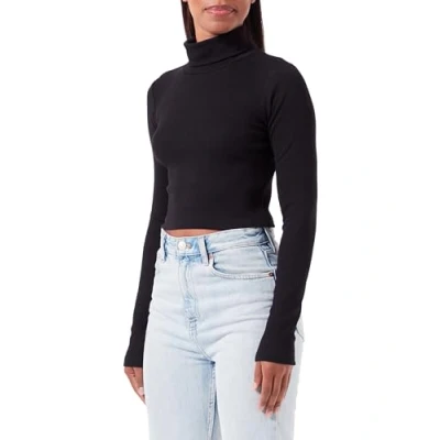 Abbildung von JJXX Jxfan STR CROP JRS NOOS Langarmshirt, Damen, Größe: Small, Black