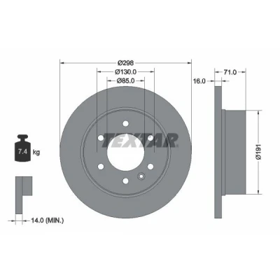 Abbildung von TEXTAR PRO 93143303 Bremsscheibe 298 16 06/07 130 voll beschichtet ohne Radbefestigungsbolzen, Radnabe MERCEDES BENZ: Sprinter 3.5 t Kastenwagen