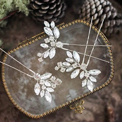 Abbildung von Cubahop Braut Haarnadeln, Kristall Haarteile, Hochzeits Haarschmuck, Haarspangen für Frauen und Mädchen (Silber)