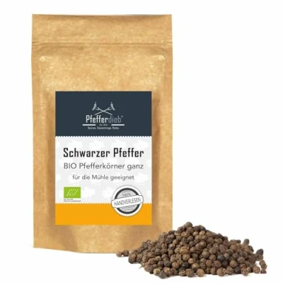 Abbildung von Schwarzer Pfeffer, BIO Rasavat Pfeffer ganz, Premium Qualität direkt aus Gewürzgarten in Sri Lanka, 500g Pfefferdieb®