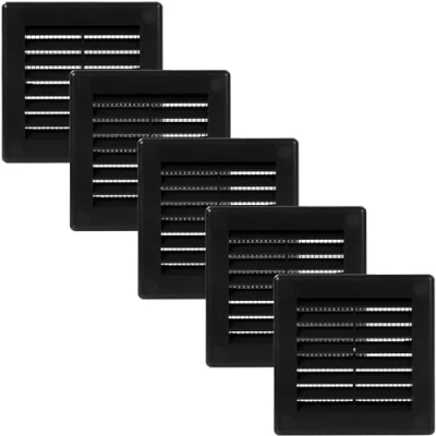 Abbildung von Vent Systems 100x100 mm 5 Stück Schwarze Lüftungsabdeckung flache, quadratische Lüftungsschlitze Integrierter Insektenschutz HVAC Lüftungsöffnungen für Badezimmer, Heimbüro