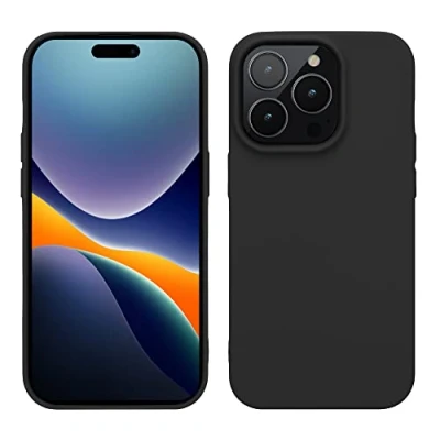 Abbildung von kwmobile Hülle für das iPhone 14 Pro weiche gummierte TPU Silikon Handyhülle stoßfeste Schützhülle kabelloses Laden Schwarz matt