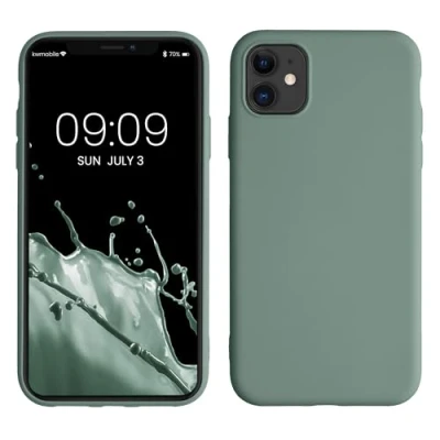 Abbildung von kwmobile Hülle kompatibel mit Apple iPhone 11 gummierte TPU Silikon Handyhülle Schutzhülle für kabelloses Laden Case in Rainwashed Grün