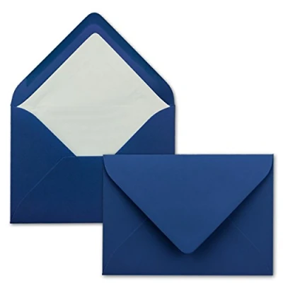 Abbildung von 75 Briefumschläge in Nachtblau mit weißem Innenfutter Kuverts DIN B6 Format 12,5 x 17,6 cm Seidenfutter Nassklebung