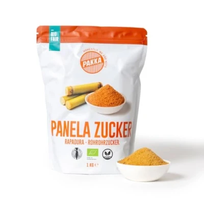 Abbildung von Bio Panela unraffinierter Rapadura Berg Rohrohrzucker, 1kg, getrockneter Zuckerrohrsaft, Öko &amp; Fair direkt hergestellt und abgefüllt vom Produzenten in Kolumbien, vegan 1000g