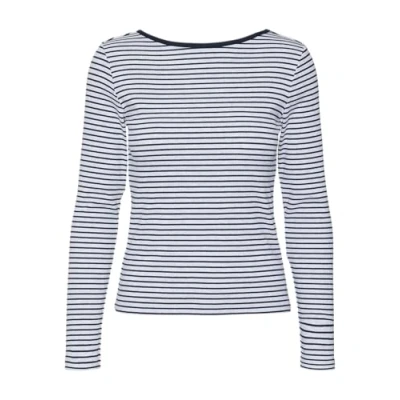 Abbildung von VERO MODA Damen Vmchloe Stripe Ls 2way Short Top Go Noos Langarmshirt, Light Grey Melange/Stripes:Navy Blazer, XS