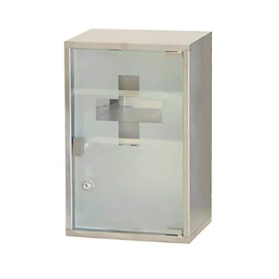 Abbildung von Style home Medizinschrank Arzneischrank aus Edelstahl, abschließbarer Apothekerschrank Erste Hilfe Schrank mit Glastür,45x30x12cm (Silber,3 Fächer)