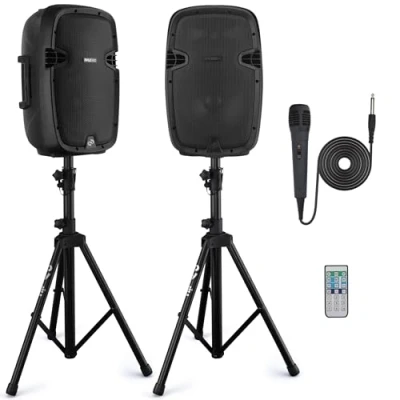 Abbildung von Pyle PPHP1049KT Bluetooth PA Aktiver Lautsprecher mit Mikrofon, 25,4 cm Bühnen Bass Subwoofer, eingebauter USB für MP3 Verstärker, DJ Sound Stereo Konzert Audio oder Bandmusik