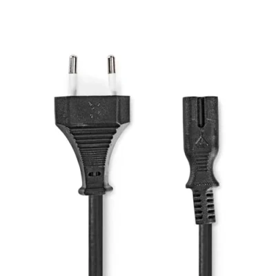 Abbildung von Stromkabel Eurostecker IEC 320 C7 2.00 m Gerade 2x 0.75 mm² Kupfer Aufgerollt Nickel H03VVH2 F 2x0.75mm² PVC Netzstecker: Euro/Typ C (CEE 7/16) Netzstromversorgung