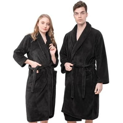 Abbildung von Hammetex Bademantel Unisex für Damen und Herren, Ultraweicher Qualitat Flausching Kuschelig Plüsch Lange Leichter Morgenmantel Paare mit Taschen, Schwarz