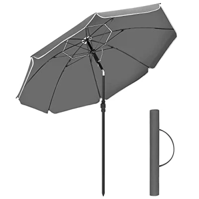 Abbildung von SONGMICS Sonnenschirm 160 cm, Sonnenschutz, UPF 50+, Strandschirm, beidseitig um 30 knickbar, höhenverstellbar, mit Tragetasche, für Balkon, Garten, Terrasse, Strand, ohne Ständer, grau GPU060G01
