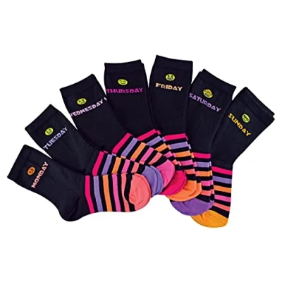 Abbildung von sock snob 7er Pack Wochentage Englisch für Kinder Schulsocken Mädchen und Jungen (30 36, Rosa)