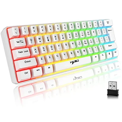 Abbildung von Tastatur Kabellos Gaming, 61 Tasten Bluetooth 5.0 + 2.4G Dual Modus Ergonomische Ultrakompakte Leise 60% mit Regenbogen Hintergrundbeleuchtung Akku für Windows Mac PC PS4 Gamer, Weiß