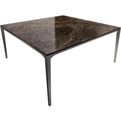 Abbildung von Couchtisch Levente 85x85 cm Keramik Laminam®Emperador Extra Lucidato Dunkelbraun Gestell Edelstahl Silber