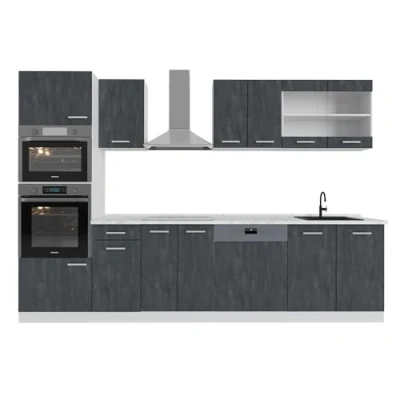 Abbildung von Vicco Küchenzeile R Line, Schwarz Beton/Weiß, 300 cm AP Marmor