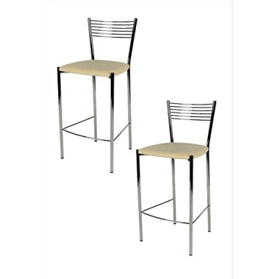 Abbildung von t m c s Tommychairs 2er Set Moderne Barhocker Elegance für Küche und Esszimmer, Robustes Gestell aus verchromtem Stahl, gepolsterte Sitzfläche mit Kunstleder in der Farbe Elfenbein bezogen