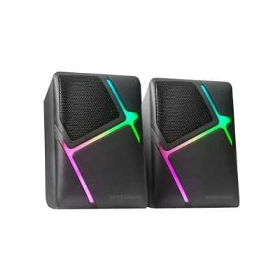 Abbildung von MARSGAMING Mars Gaming MS H, RGB Flow Lautsprecher, Inverted Drivers und 10W 3D Surround Sound, Kompakte Lautsprecher mit Lautstärkeregler, Universal 3.5mm Klinkenanschluss, Schwarz