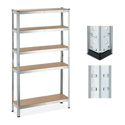 Abbildung von Relaxdays Schwerlastregal, 5 Ebenen, HBT 180x100x30 cm, 1250 kg Tragkraft, Lagerregal für Keller, Garage, Metall, Silber