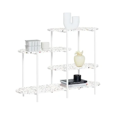 Abbildung von SoBuy Konsolentisch Metall Flurtisch Sideboard Dekotisch Sofatisch Mehrzweckschrank schmales Standregal BHT ca. 120x86x40cm Marmor weiß FSB89 W