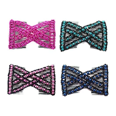 Abbildung von Amasawa 4 Stück Magie Perlen Haar Kamm,Elastische Haarkämme,Doppel Kamm,Magie Doppel Haarspange Stretchy Haarkämme Clips, Vintage Schmuck Kamm, Styling Zubehör (zufällige Farben)