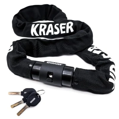 Abbildung von KRASER KR620 Fahrradschloss Fahrrad KettenSchloss mit wasserdichter Abdeckung 360 Grad Drehbares Verriegelungskopf Sehr Hoch Universal 3 Schlüssel 6mm 100cm Schwarz