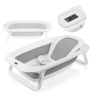 Abbildung von LIONELO BABYBUBBLE Faltbare Babybadewanne mit Thermometer Liege, Alter 0 3 Jahre, Badesitz, tragbar, aus Silikon, für unterwegs, Abfluss, rutschfest, stabil